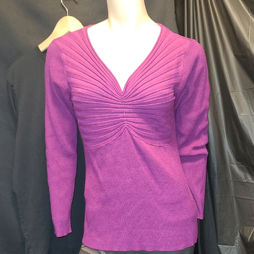 VINTAGE Jessica Magenta Ribbed Knit Top Size Large
